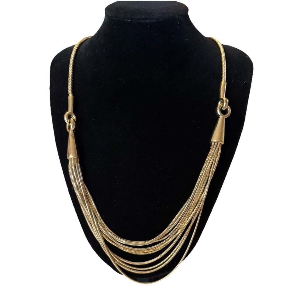 Vintage Anne Klein Layered Gold Tone Snake Chain Necklace Multi Strand Statement